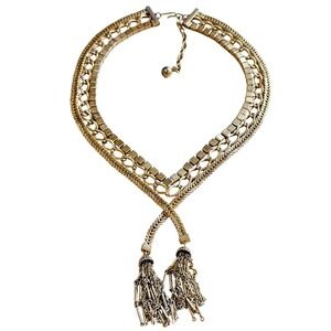 Necklace VTG Statement Collar Gold tone Runway Metal tassel Modernist MCM 18"